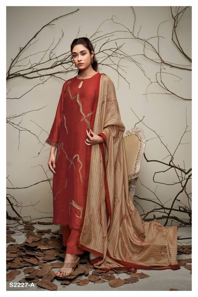 Ganga Maeve 2227 Raw Silk Heavy Dress Material Catalog